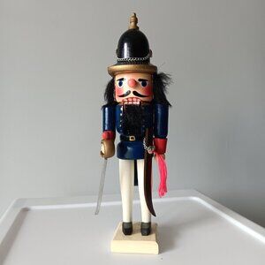 Santa's Workbench Wood Nutcracker 10" Tall Decoration Mouth Opens Hand Made Blue